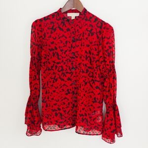 Michael Kors Red and Black Printed Blouse Size Small